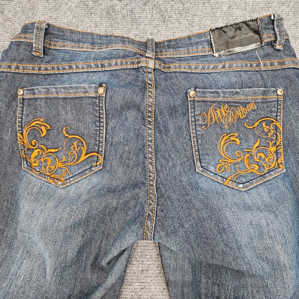 Apple Bottoms Distressed Jeans Women Size 9/10 Blue Embroidered Y2K Streetwear